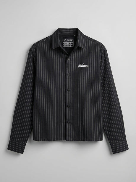Black Striped Cropped Full Sleeves Shirt Shirts Fugazee 