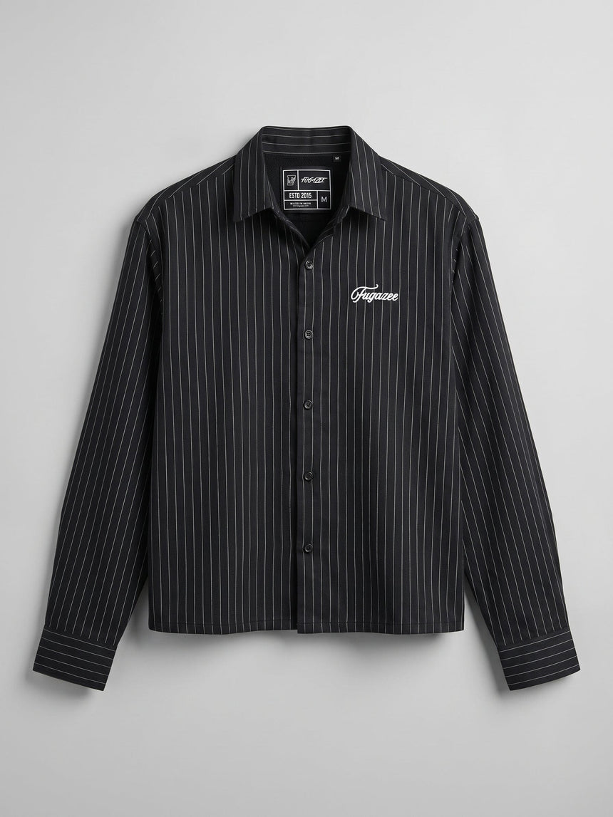 Black Striped Cropped Full Sleeves Shirt Shirts Fugazee 
