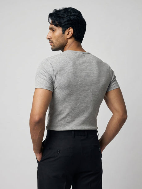 Light Grey Henley Short Sleeve Tshirt T-Shirts Fugazee 