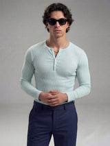 Pastel Mint Green Ribbed Henley Longsleeves Tshirt T-Shirts Fugazee 