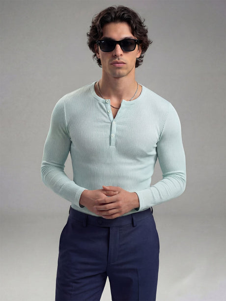 Pastel Mint Green Ribbed Henley Longsleeves Tshirt T-Shirts Fugazee 