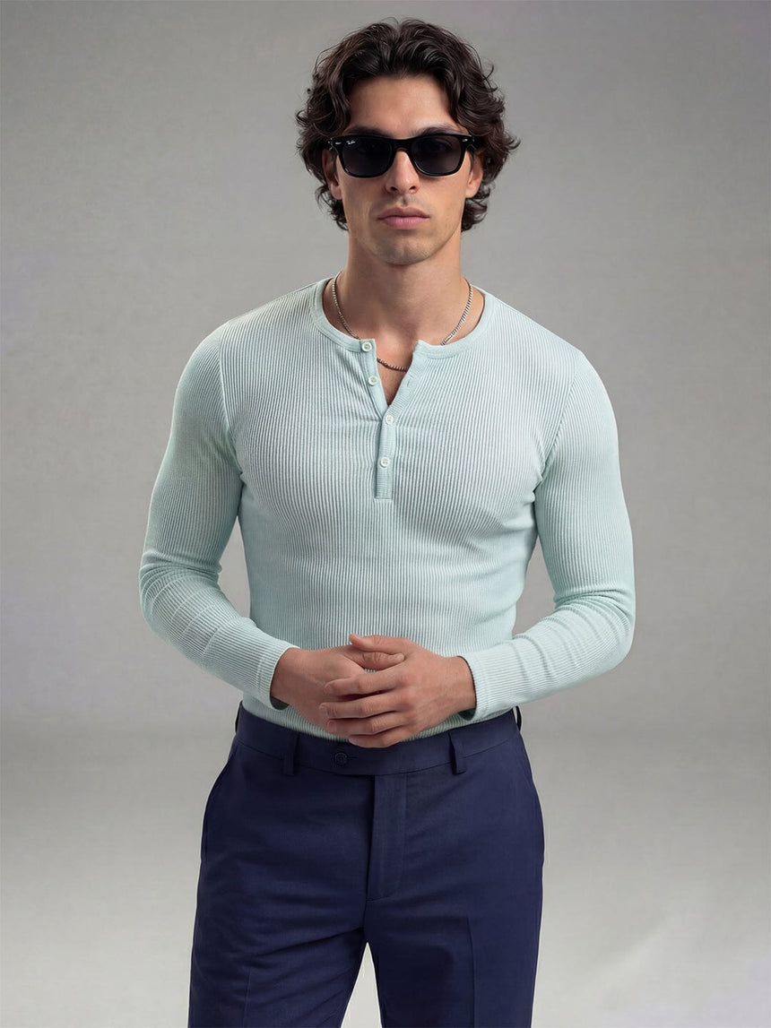 Pastel Mint Green Ribbed Henley Longsleeves Tshirt T-Shirts Fugazee 