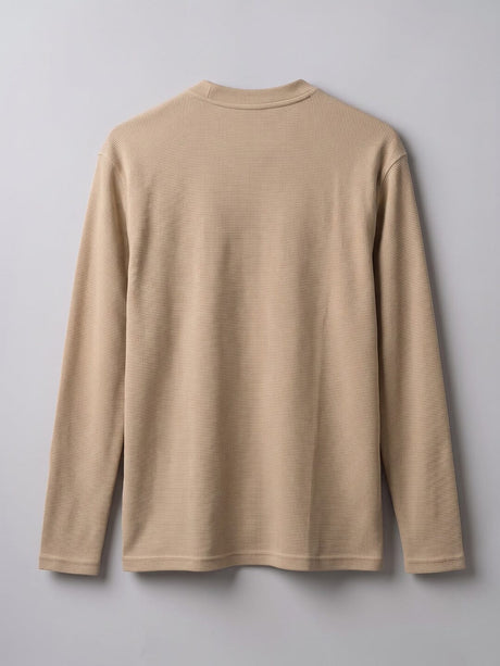 Beige Waffle Relaxed Henley Tshirt T-Shirts Fugazee 