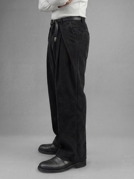 Black Corduroy Pleated Trousers Trousers Fugazee 