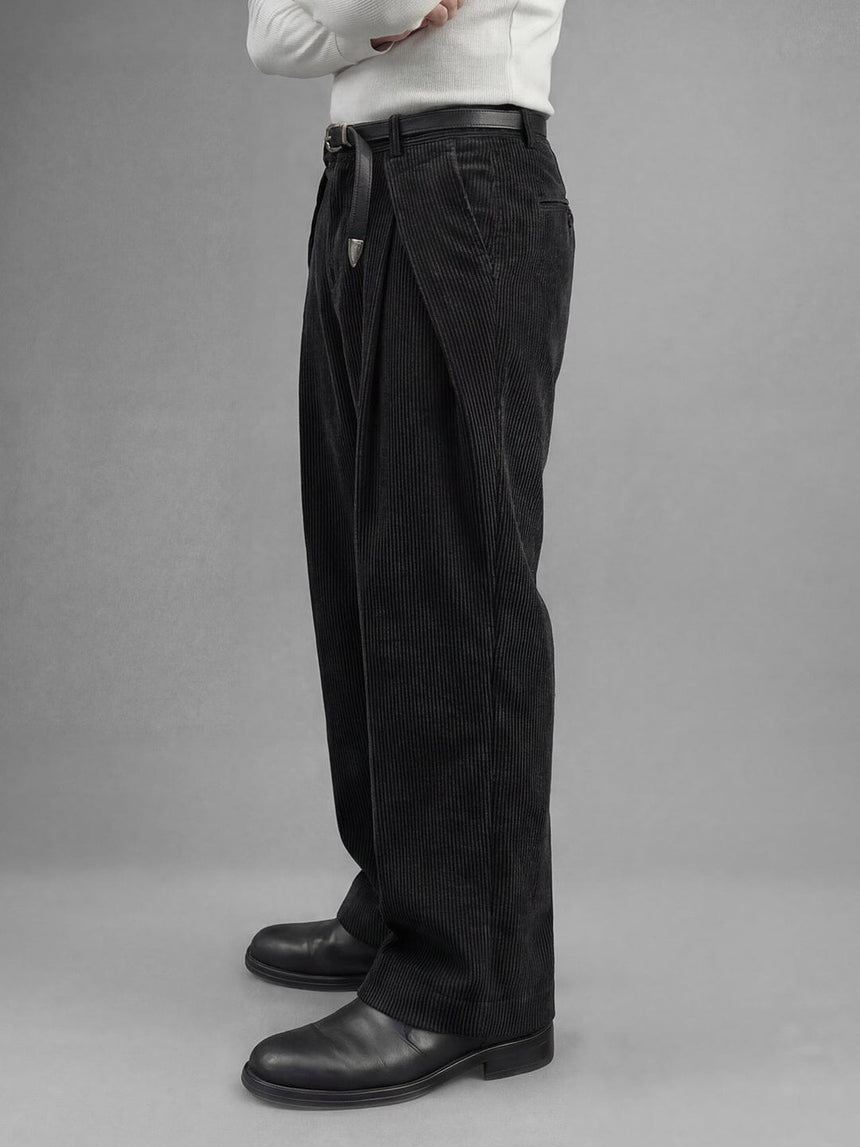 Black Corduroy Pleated Trousers Trousers Fugazee 