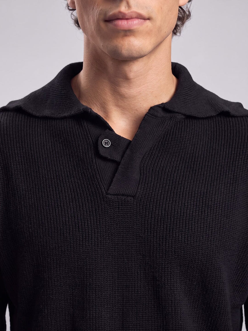 Black Heavy Knit Polo Sweater Sweaters Fugazee 