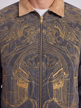 Grey Denim Embroidered Harrington Jacket Jackets Fugazee 