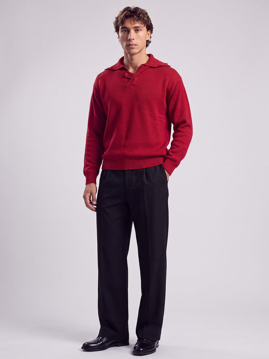 Red Heavy Knit Polo Sweater Sweaters Fugazee 