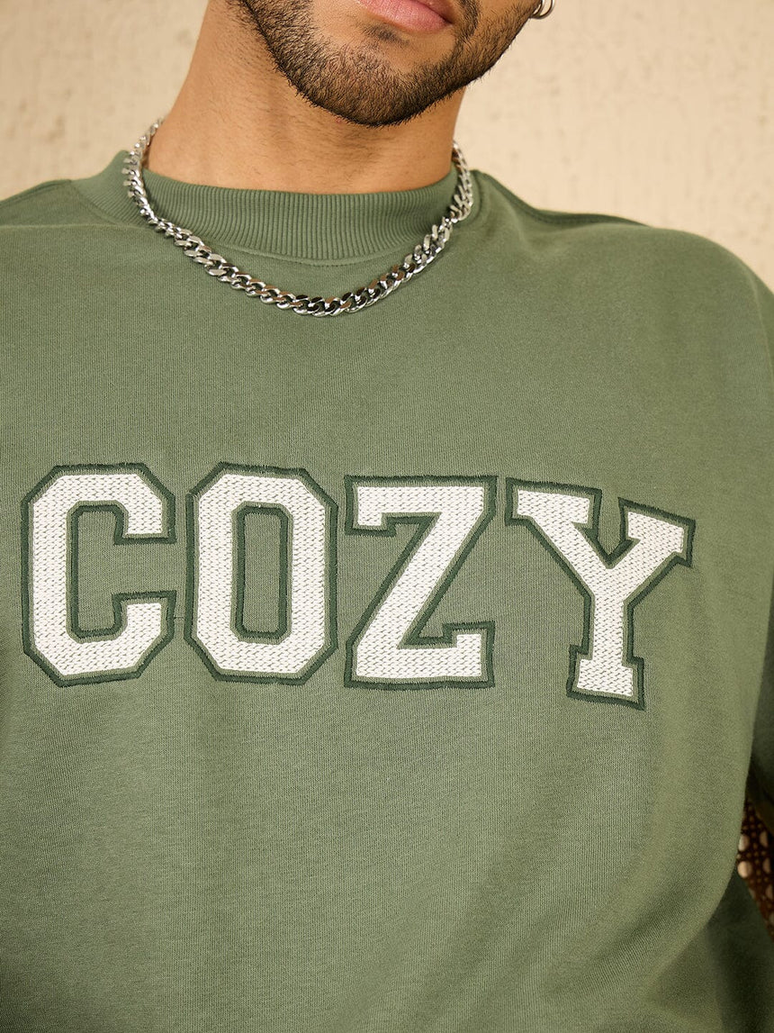 Mineral Green Cozy Embroidered Oversized Tshirt T-shirts Fugazee 