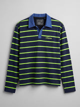 Navy Striped Cropped Longsleeve Polo Tshirt T-Shirts Fugazee 