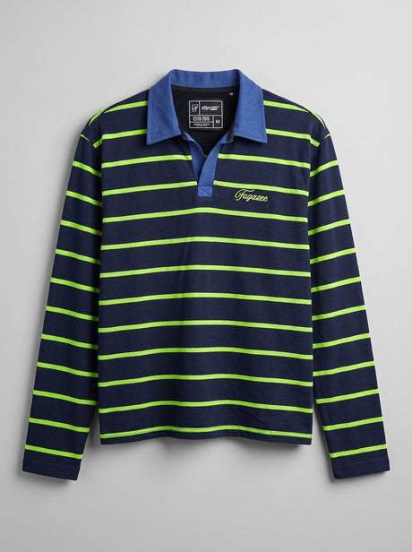 Navy Striped Cropped Longsleeve Polo Tshirt T-Shirts Fugazee 