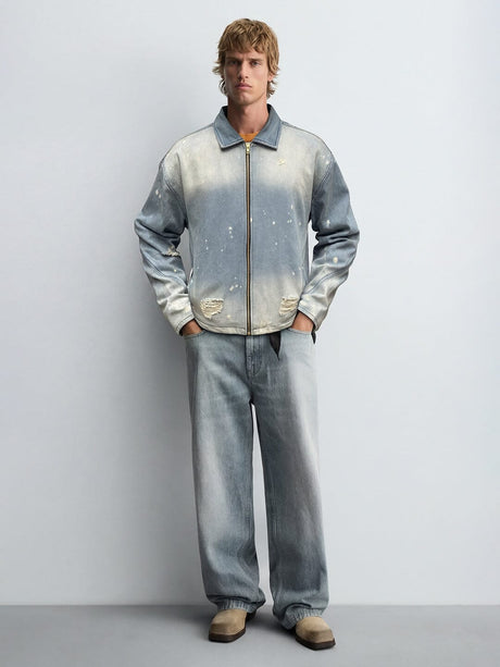 Indigo Distressed Denim Harrington Jacket Jackets Fugazee 