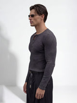 Charcoal Ribbed Henley Longsleeves Tshirt T-Shirts Fugazee 