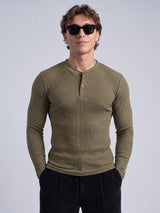 Olive Parker Ribbed Henley Tshirt T-Shirts Fugazee 