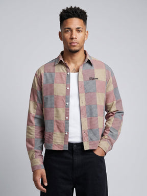 Checkered Patchwork Cropped Shirt Shirts Fugazee 