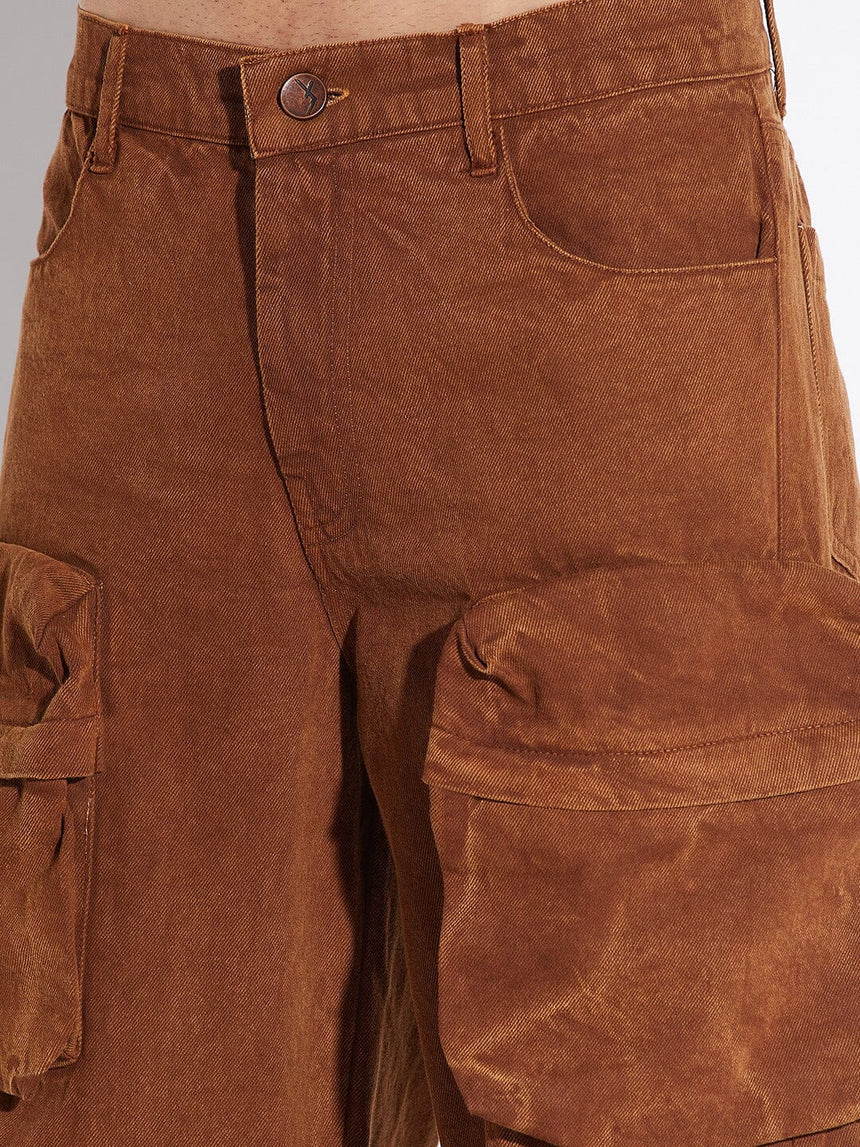 Brown Super Baggy Cargo Denim Jeans Fugazee 