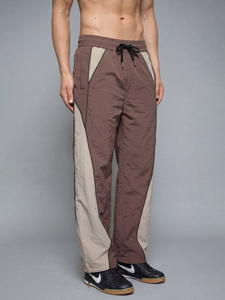 Brown And Beige Cut And Sew Trackpants Trackpants Fugazee 