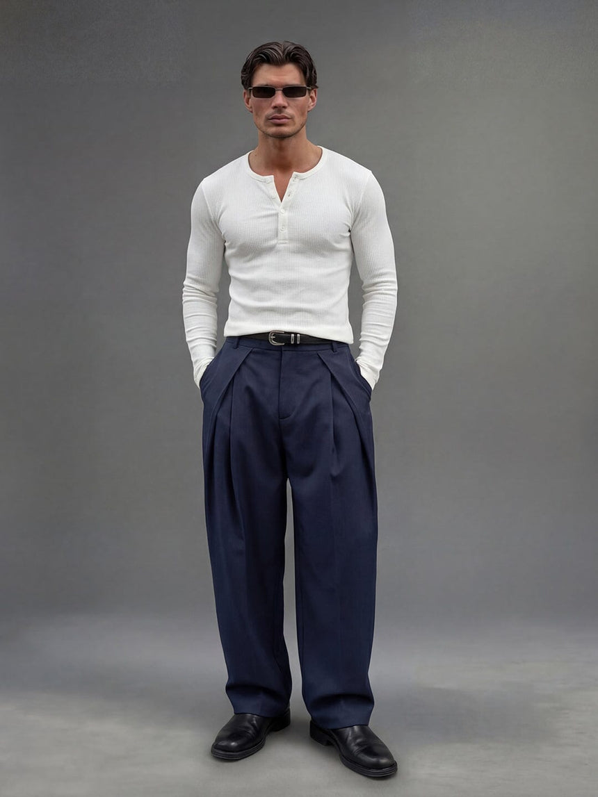 Navy Pleated Korean Trousers Trousers Fugazee 