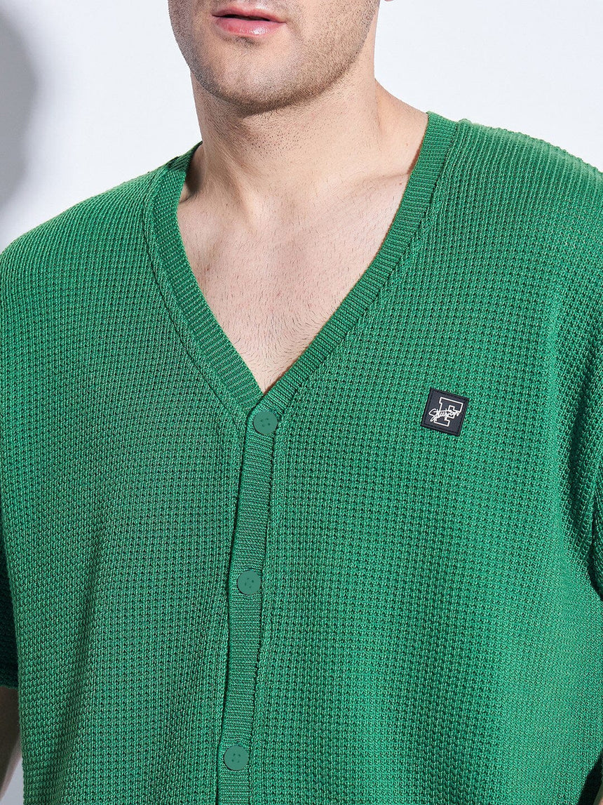 Turf Green Knitted Short Sleeves Cardigan Sweaters Fugazee 