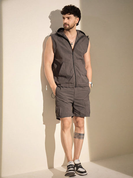 Dark Grey Nylon Sleeveless Windbreaker Jacket Jackets Fugazee 