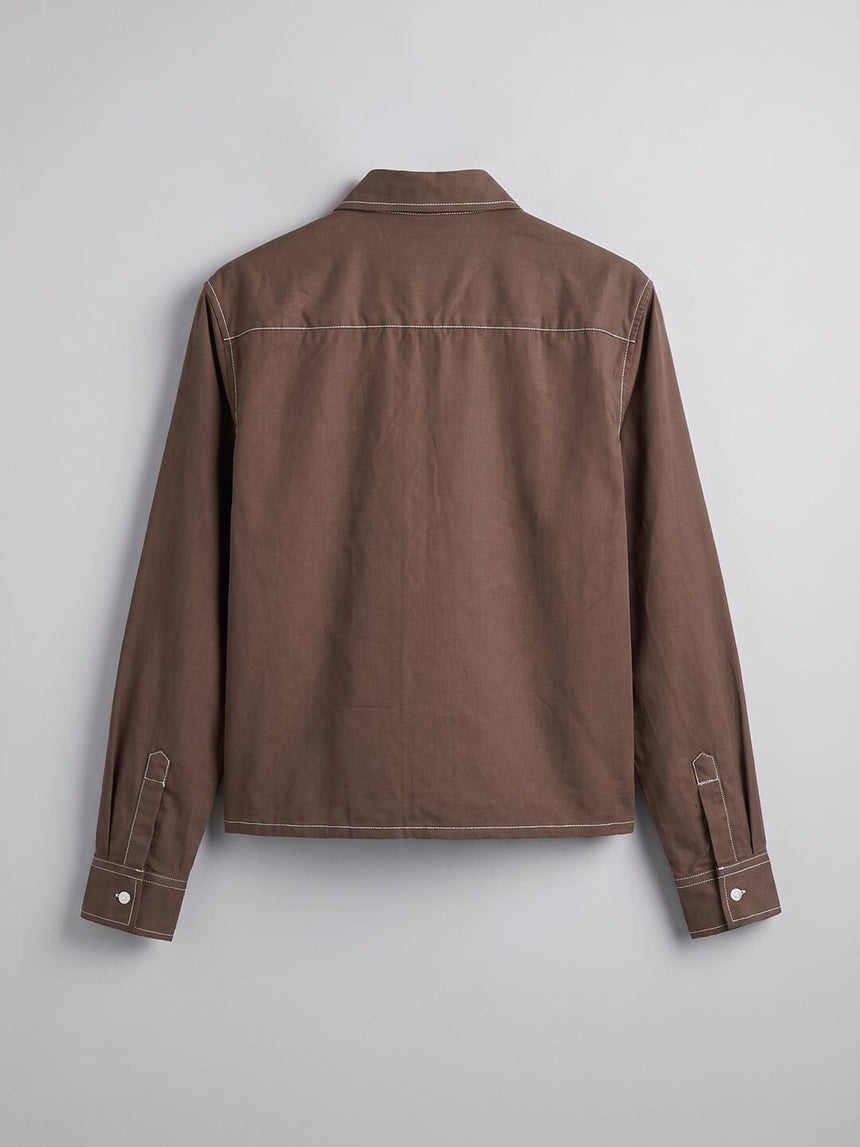 Brown Contrast Stitch Cropped Shirt Shirts Fugazee 