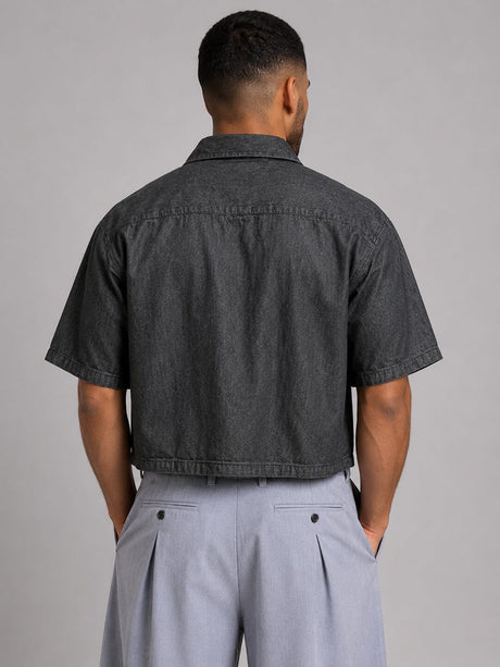 Black Fireman Clasp Boxy Denim Shirt Shirts Fugazee 