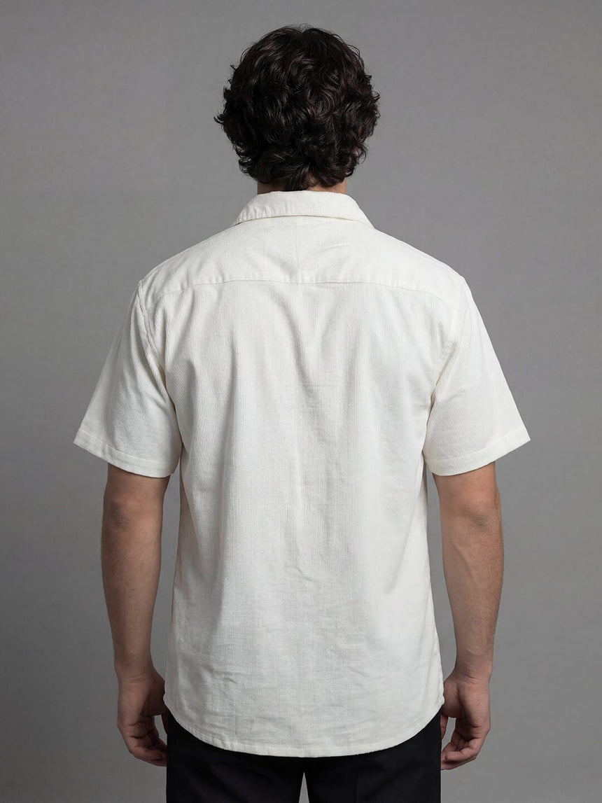 White Palm Embroidery Corduroy Short Sleeves Shirt Shirts Fugazee 