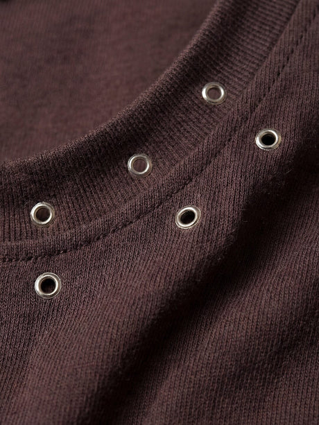 Brown Eyelet Detail Cropped Tshirt T-Shirts Fugazee 