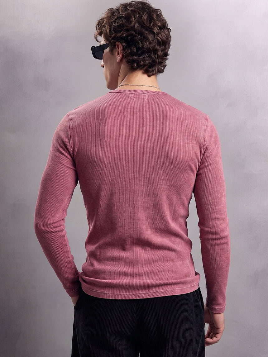 Crimson Acid Washed Ribbed Longsleeve Henley Tshirt T-Shirts Fugazee 