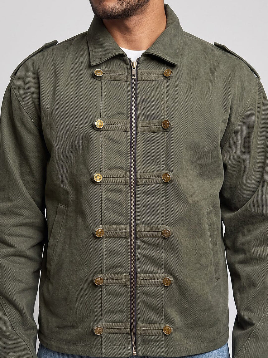 Olive Twill Heavyweight Harrington Cropped Jacket Jackets Fugazee 