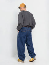 Indigo Pleated Barrel Fit Denim Jeans Fugazee 