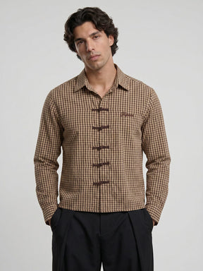 Mustard Checkered Frog Buttoned Cropped Shirt Shirts Fugazee 