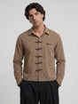 Mustard Checkered Frog Buttoned Cropped Shirt Shirts Fugazee 