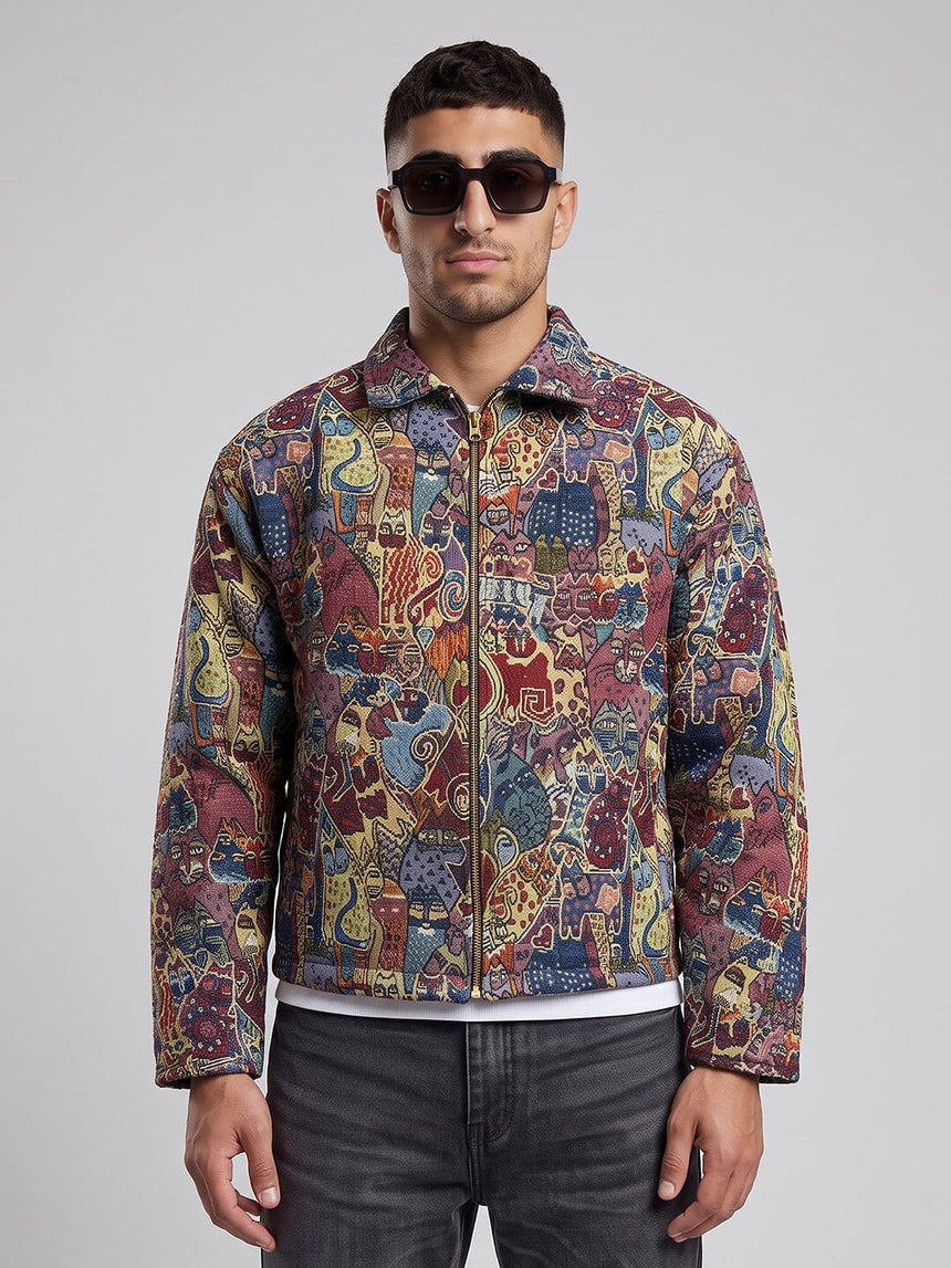 Abstract Tapestry Cropped Harrington Jacket Jackets Fugazee 
