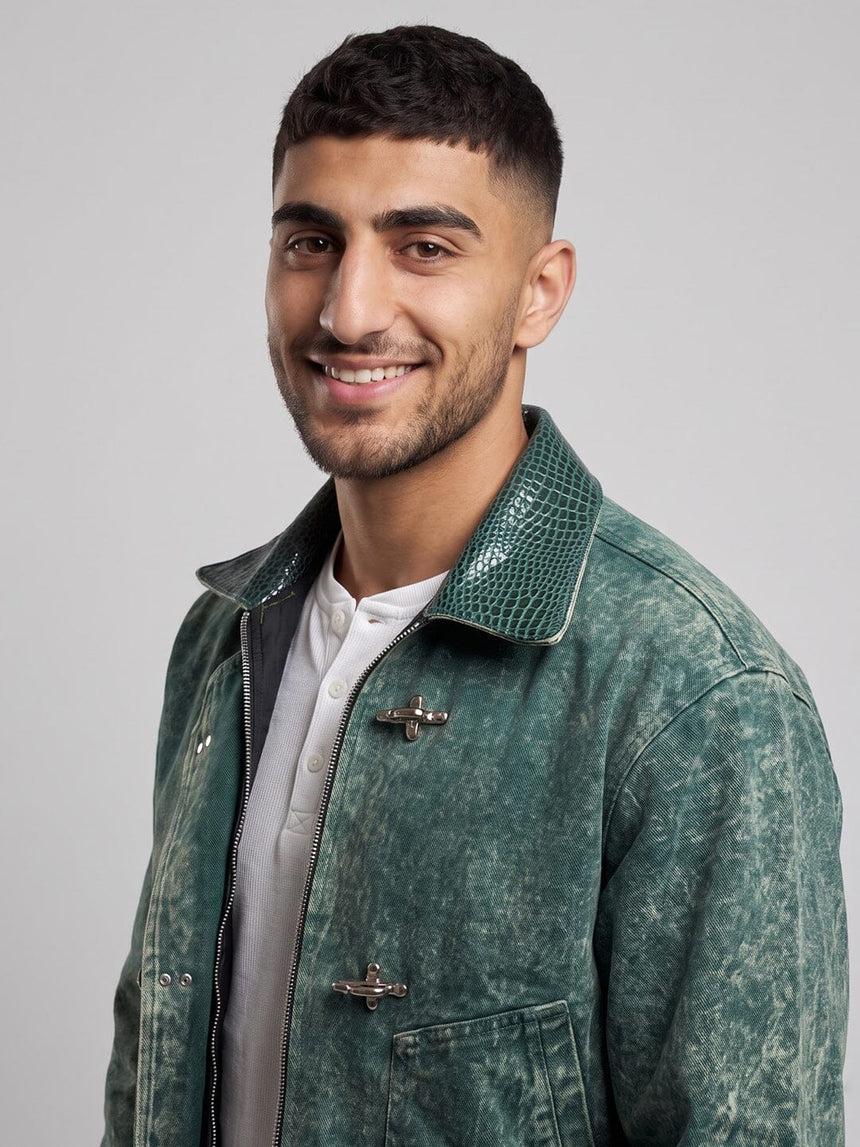 Green Grunge Fireman Clasp Denim Jacket Jackets Fugazee 