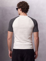 Ecru and Charcoal Raglan Ribbed Henley Tshirt T-Shirts Fugazee 