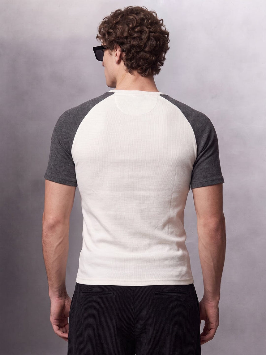 Ecru and Charcoal Raglan Ribbed Henley Tshirt T-Shirts Fugazee 