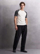 Ecru and Charcoal Raglan Ribbed Henley Tshirt T-Shirts Fugazee 