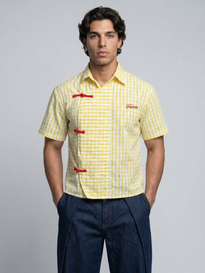Yellow Checkered Seersucker Cropped Shirt Shirts Fugazee 