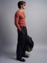 Rust Ribbed Henley Longsleeves Tshirt T-Shirts Fugazee 