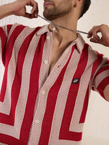 Red Striped Crochet Knitted Shirt Shirts Fugazee 