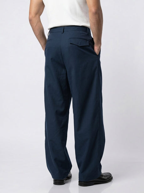 Navy Double Waisted Pleated Trousers Trousers Fugazee 