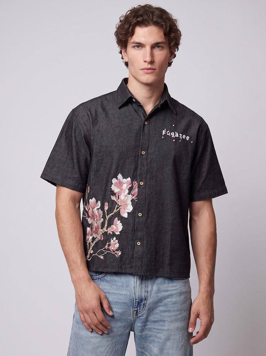 Black Sakura Denim Shirt Shirts Fugazee 