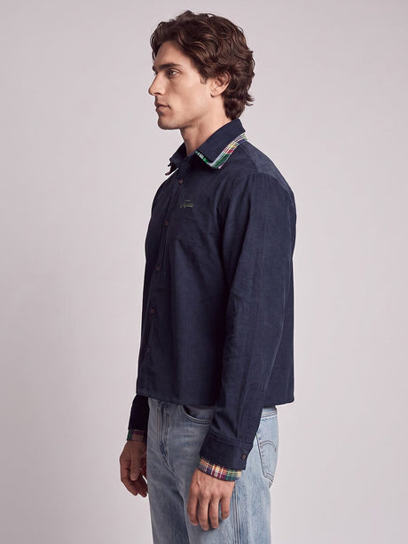 Navy Corduroy Double Collared Cropped Shirt Shirts Fugazee 