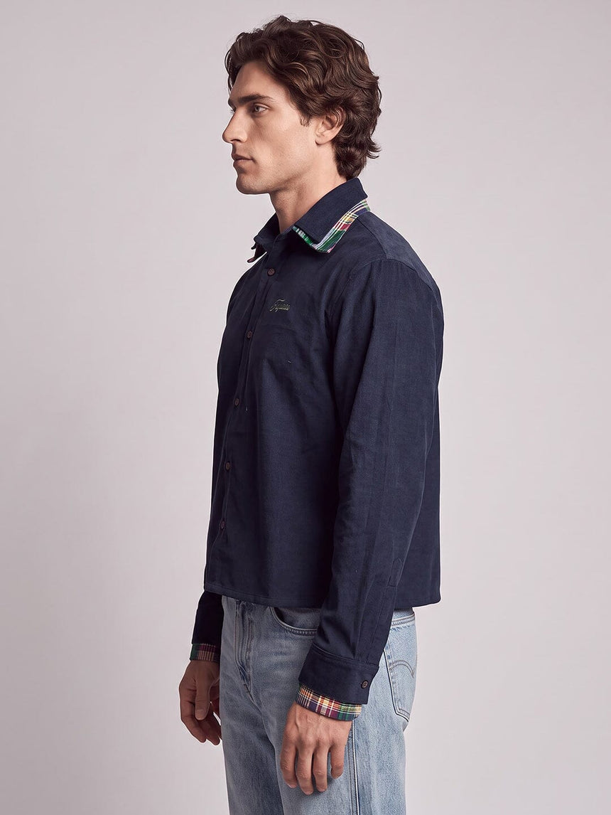Navy Corduroy Double Collared Cropped Shirt Shirts Fugazee 