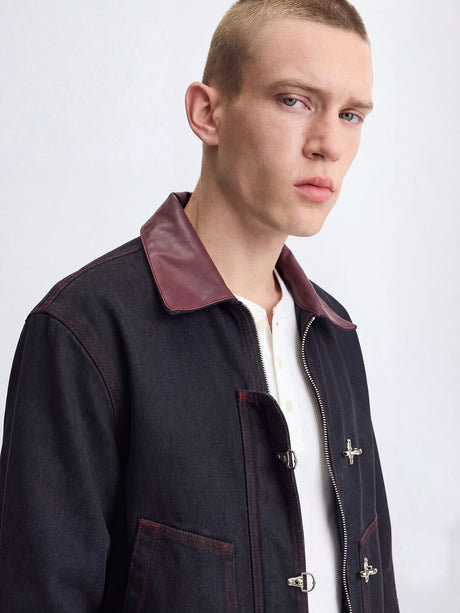 Black Contrast Stitch Fireman Clasp Denim Jacket Jackets Fugazee 