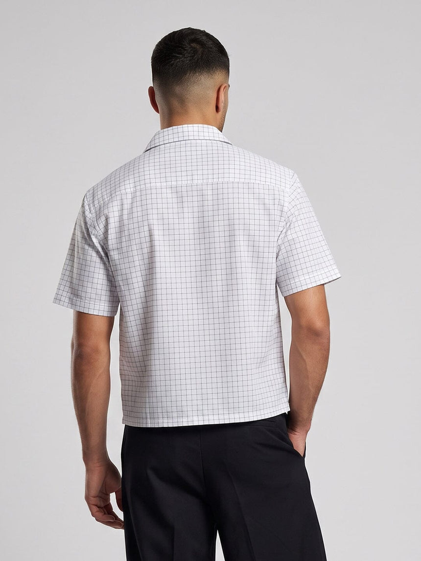 White Grid Checks Frog Knot Cropped Shirt Shirts Fugazee 