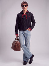 Black Double Collar Cropped Shirt Shirts Fugazee 