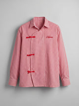 Red Checkered Chinese Frog Buttoned Cropped Shirt Shirts Fugazee 