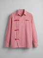 Red Checkered Chinese Frog Buttoned Cropped Shirt Shirts Fugazee 